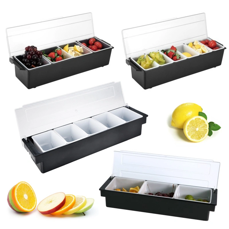 6 Tray Plastic Garnish Station with Lid Condiment for Bartending