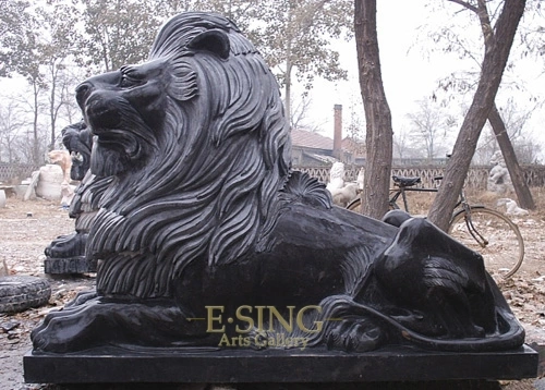 Garden Decoration Life Size Stone Animal Sculpture Black Marble Walking Lion Statues