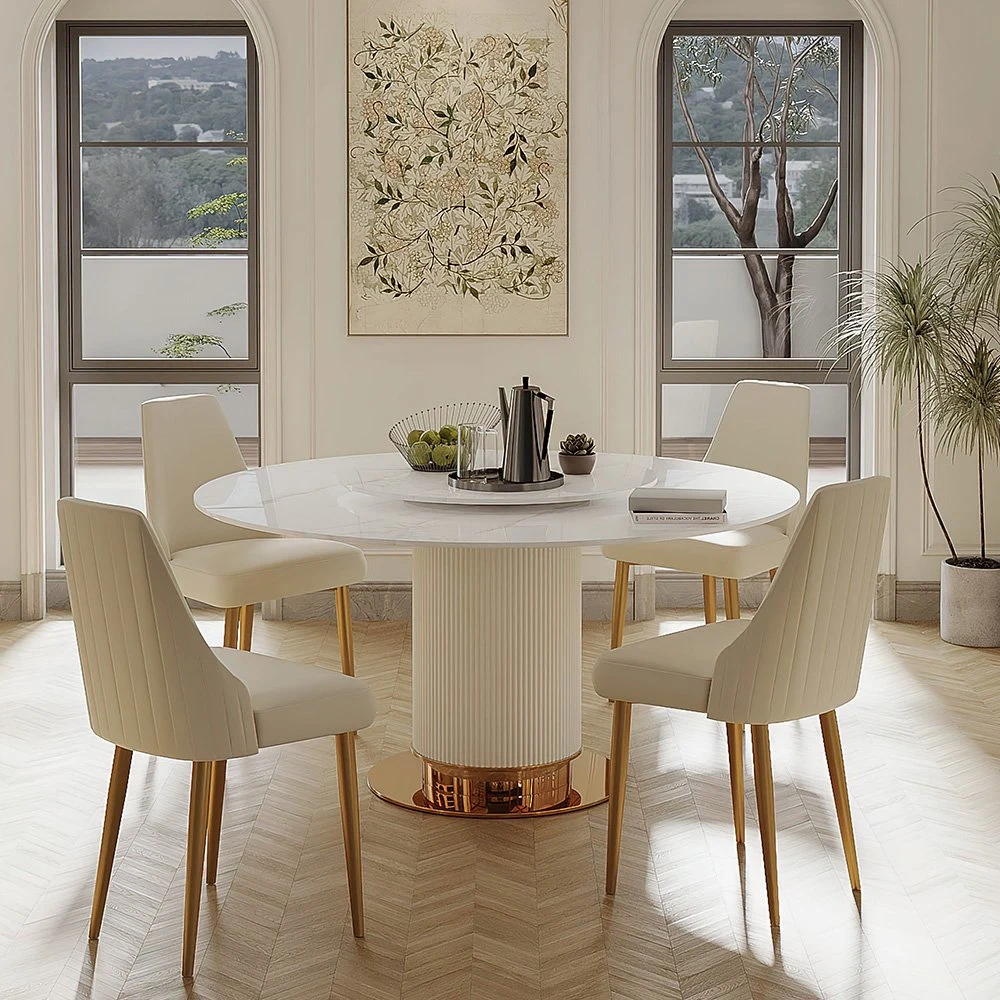 Modern Luxe Round White Glossy Sintered Stone Tabletop Dining Table 51.18&rdquor;