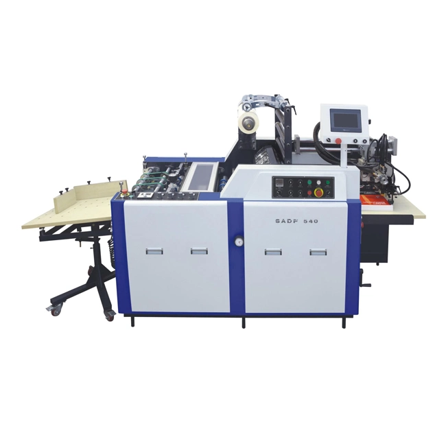 Automatic Advertising Carton Box Paperboard Aluminum Foil Plastic Flatbed Printing Cutting Coating Machinery Gluing Thermal Film Laminating Machine (SADF-540)