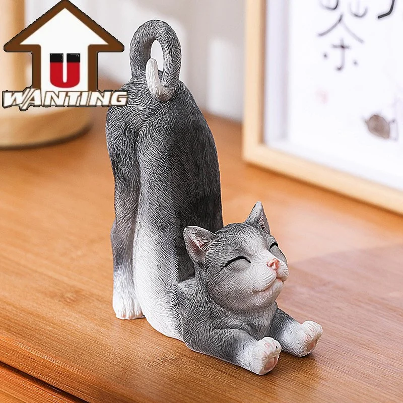 Little Decor Stretching Cat Mobile Phone Holder Animal Craft Living Room Decoration