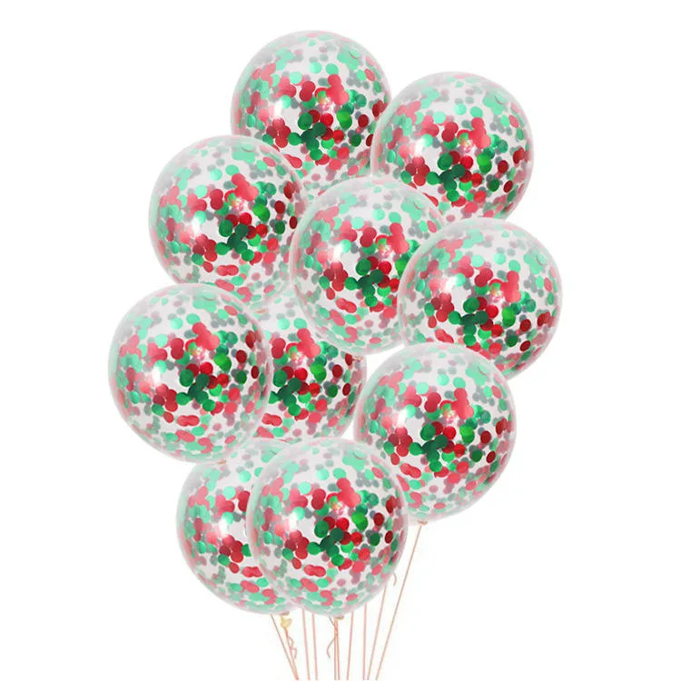 Merry Christmas 12 Inch Red Green Confetti Latex Balloons Christmas Party Decoration Classroom Game Kid Gift Balloon Supplies