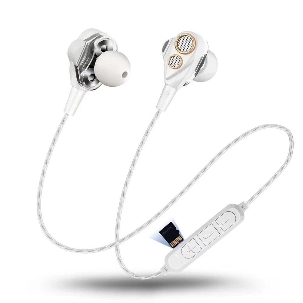 Excellent design Dual Driver Metal Bluetooth in Ear Earphone with TF Card for Music