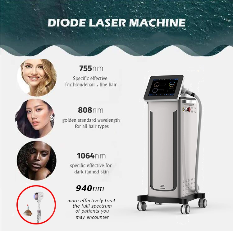 2023 Hair Removal Diode Laser 4 Wave 1600-2000W 755 808 940 1064nm