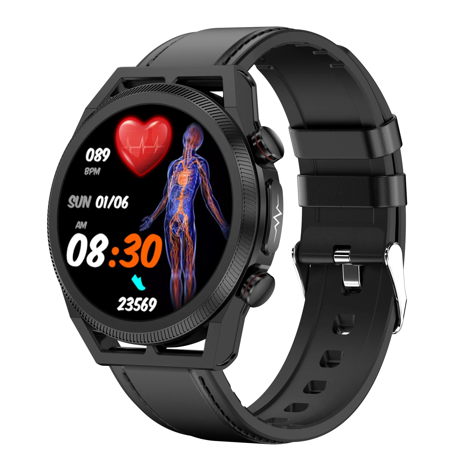 ECG Smart Watch avec sucre de sang non invasif, appel en Bt., 1,39 po Acide urique lipides température corporelle Sport Smartwatch pour Homme