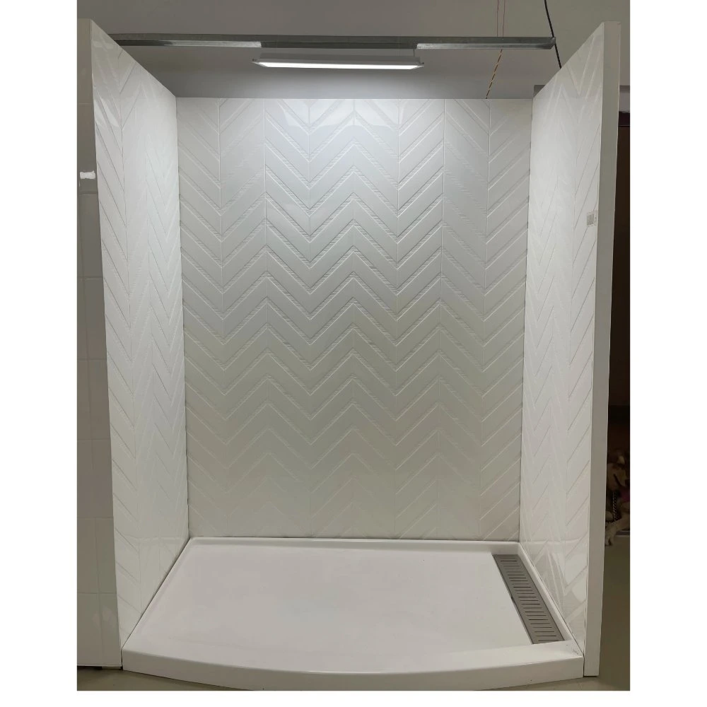 3X8 Chevron Solid Surface White Cultured Marble Tub Surround Shower Wall Panel for American Hotel