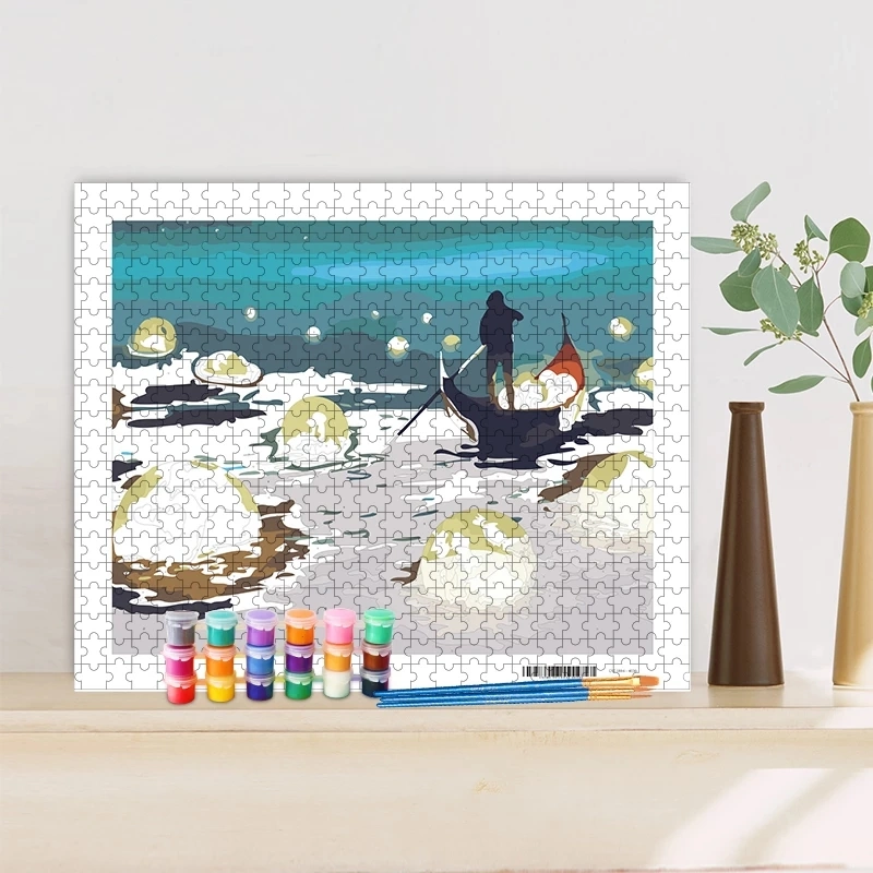 DIY Jigsaw Puzzle Paint by Numbers Oil Drawing for Adult and Kids Seascape Landscape Handpainted Gift Home Wall Art