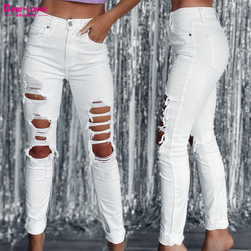 Dear-Lover Denim Skinny Jeans Women Distressed Ripped Holes High Waist Jeans Mujer