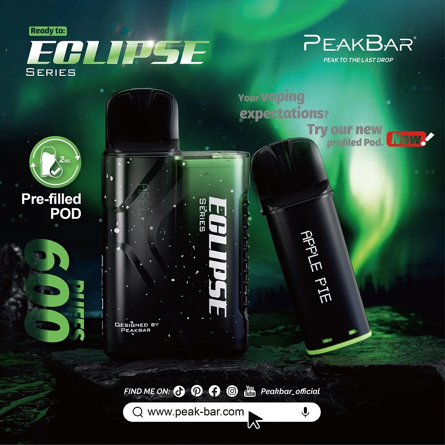 Peakbar Eclipse Pre-Filled Disposable/Chargeable Pod System with LED Battery Indicator Child Lock Disposable/Chargeable Vape Vape Display Screen