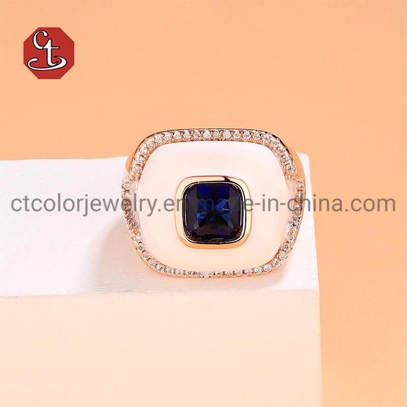 Inlaid 925 Silver Jewelry Enamel Rings Fashion Imitation Blue Gemstone Rings