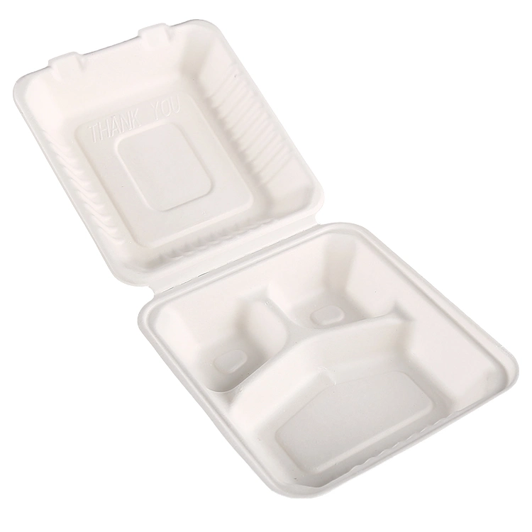 Venta caliente Clamshell biodegradables de bagazo de caña de azúcar ecológica llevar almuerzo para llevar alimentos envase compostable desechable utensilios de cocina vajilla