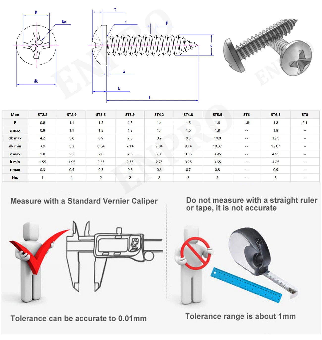 M1 M1.2 1.4 M1.7 M2 1000 PCS باللون الأسود / رأس برأس دائري صغير صلب ذاتي اللولبة للرأس المتقاطع البرغي