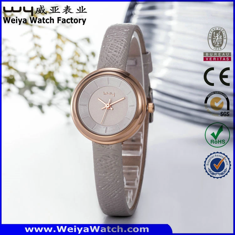 Customized Leather Strap Quarts Gift Ladies Factory Watch (Wy-089E)
