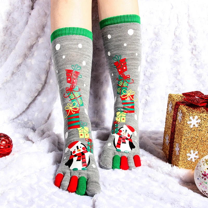 Wholesale Women's Five Toe Socks Elastic Warm Christmas Socks