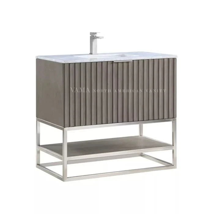 Vama 36" Banyo Dolabi MDF Ripple Finish Industrial Bathroom Cabinetry Furniture with Metal Base