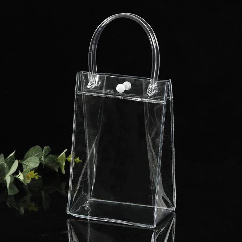 Custom Transparent Plastic Packing PVC Handles Bags with Logo Clear PVC Bag with Clasp for Gifts