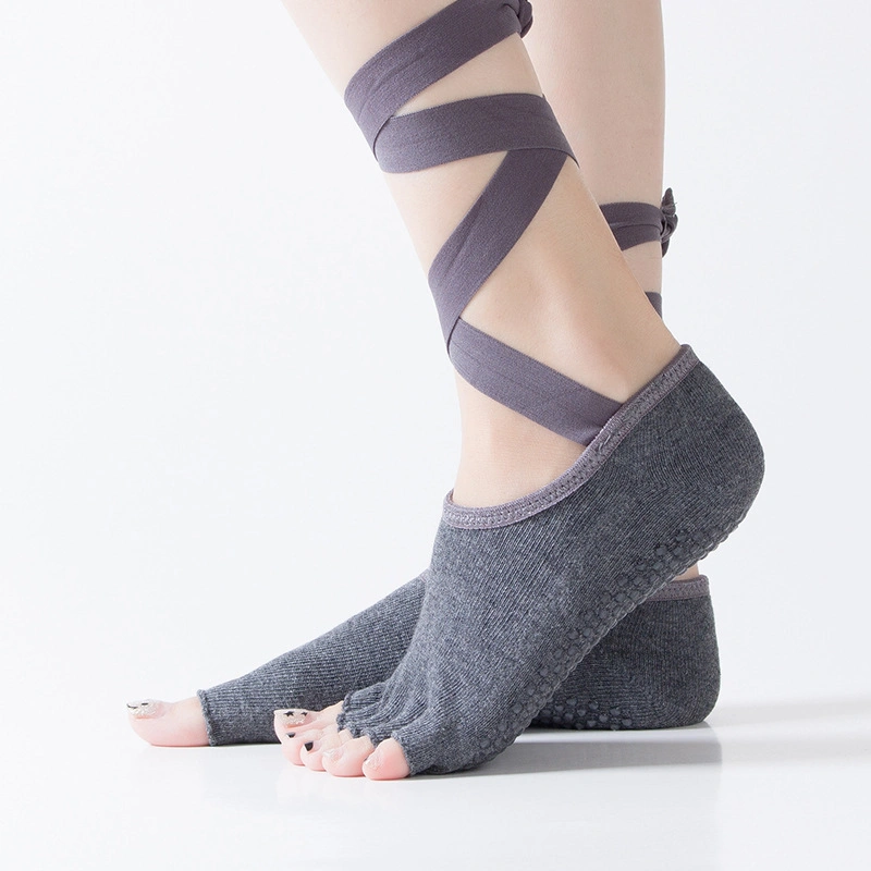 Frauen rutschfeste Zehenlose Halbtoe Socken für Ballett Pilates Yoga-Socken