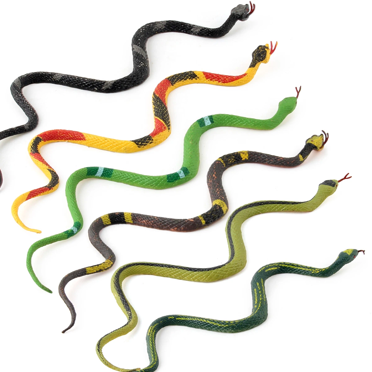 6PCS 25cm Serpents de la forêt tropicale assortis, extensibles et sans membres, répliques de reptiles, idée de jouet farce pour le carnaval, prix de jeu, modèle de jouet de serpent pour la science et la nature.