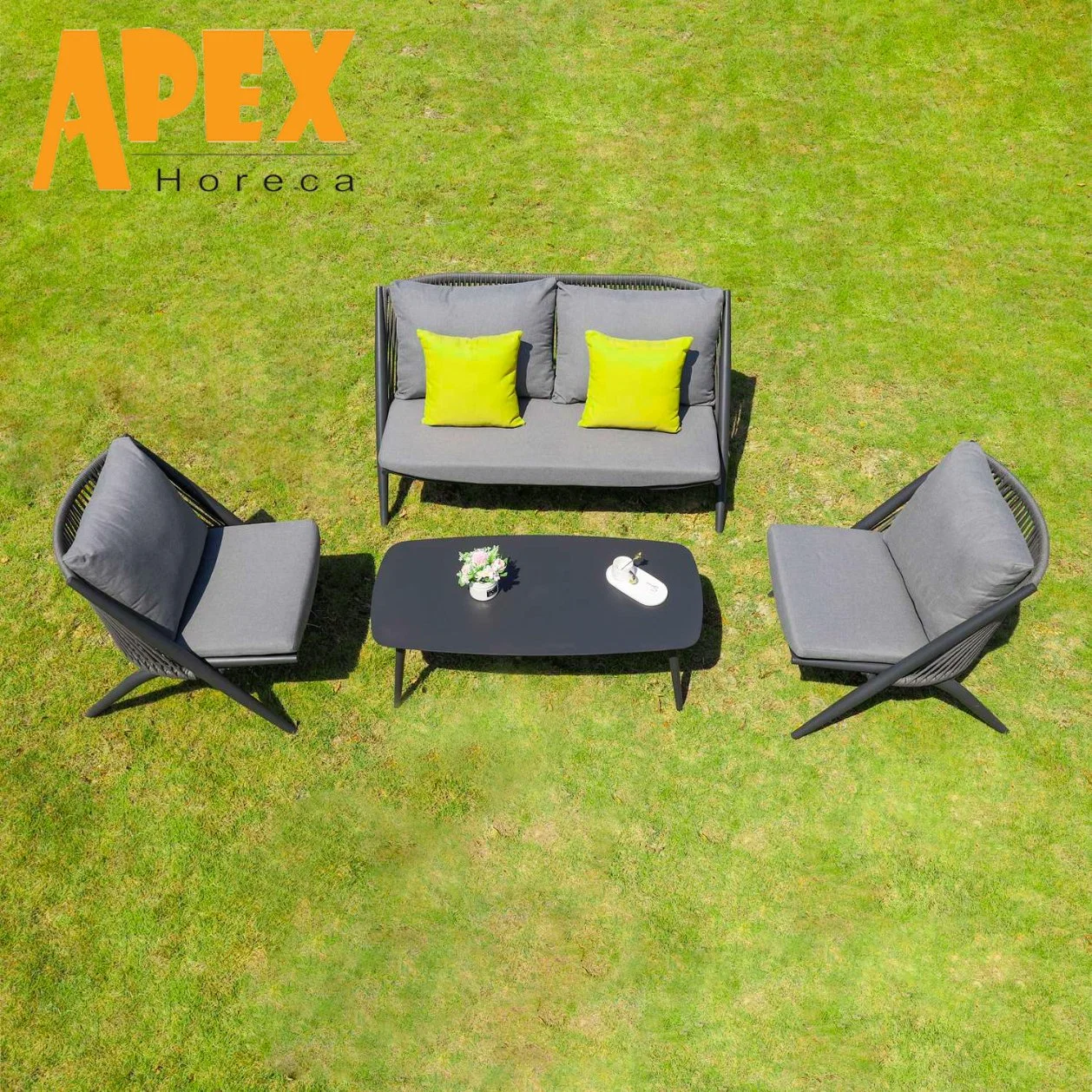 Modern Popular Aluminum Rope Outdoor Garden Furniture Chair with Coffee Table