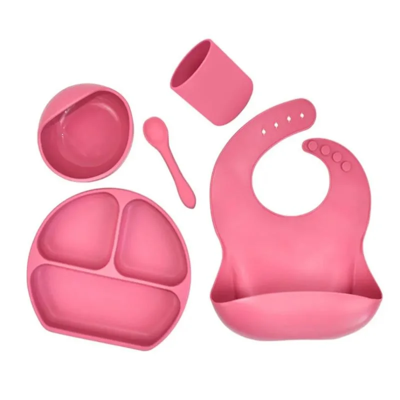 Food Grade Silicone Set Baby Feeding Set with Spoon and Bib