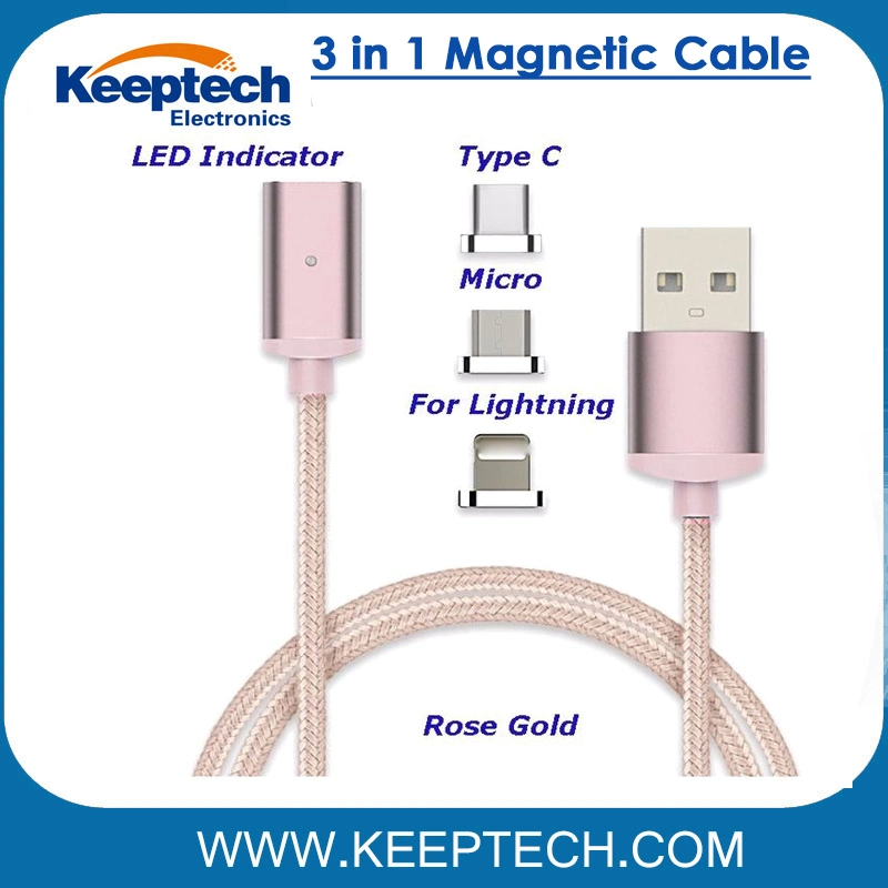 3 in 1 Magnetic USB Ladekabel Nylon geflochten für IPhone Android und Typ C