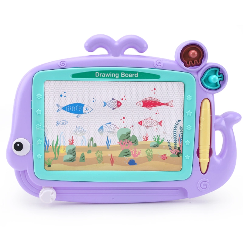Kids Educational Doodle Easel Toy Whale Shape Writing Painting Sketch Pad Erasable Magnetic Drawing Boards with Pen and Stamps