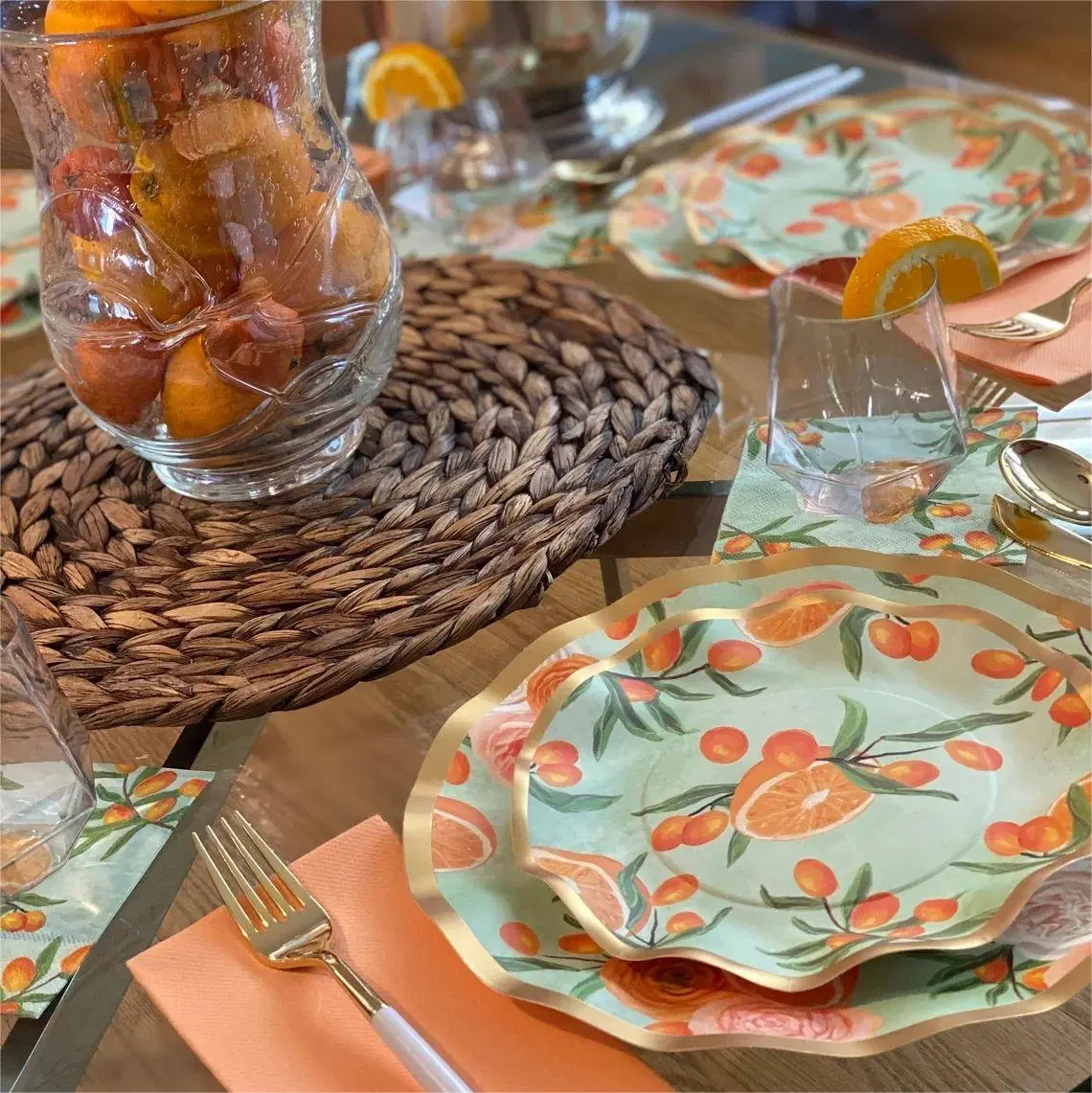 Garden Orange Tea Party Plates Tableware Manufacturer Autumn Paper Disposable Tableware Set