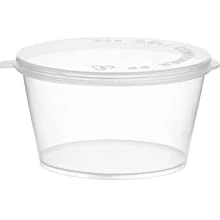 2 oz de plástico a prueba de fugas de PP condimento Souffle de recipientes con tapas adjunto - Parte de la taza con tapa con bisagras Perfecto para salsas, muestras, limo, Gelatina Shot