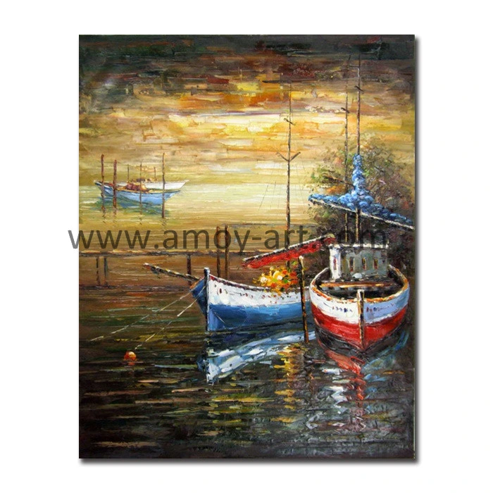 Hand-Painted Palette Knife Boat and Ship Oil Painting