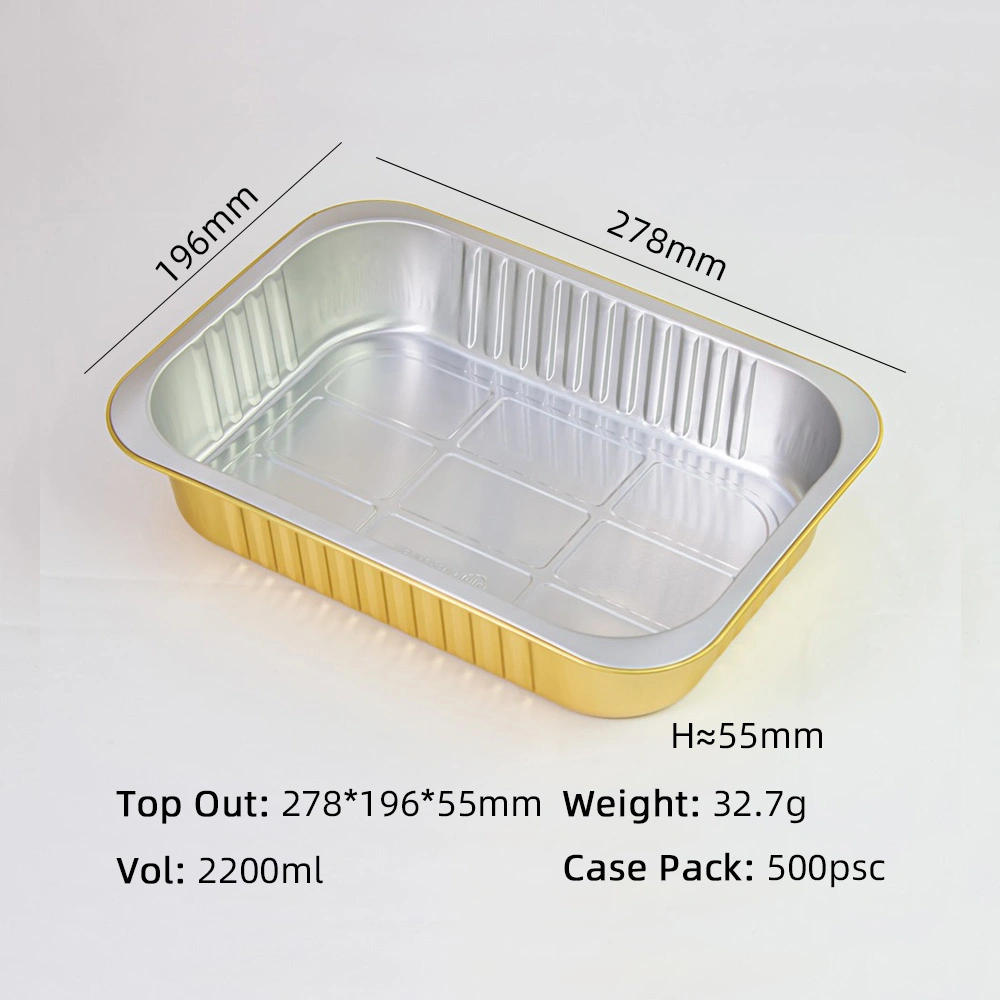 Large Capacity Gold Food Packaging Container Disposable Smooth Wall Aluminum Foil Cake Baking Tray