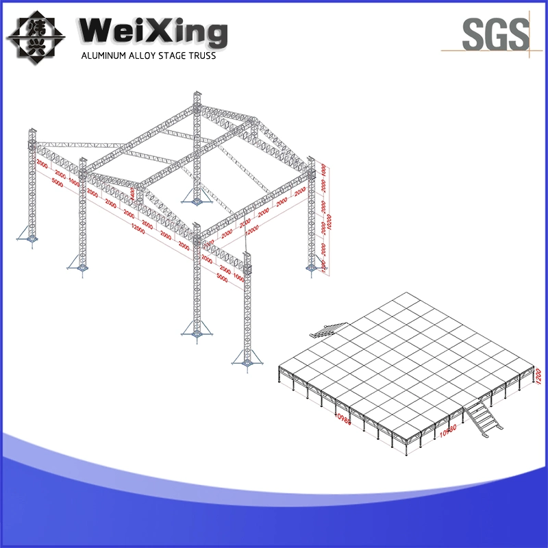 نظام جروس على السطح مقاس 12 مم × 12 مم × 10 م من الألومنيوم للحفلات الموسيقية لمرحلة العرض