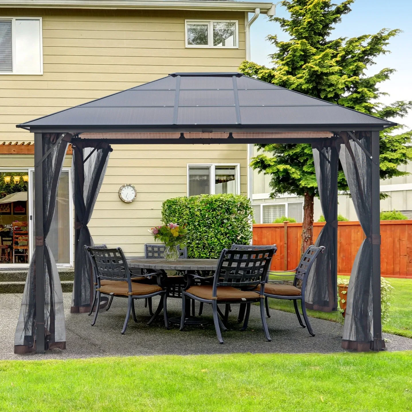 Luxury Morden Outdoor Backyard Patio Shade Canopy Pavilion with 4-Side Mosquito Netting Gazebo