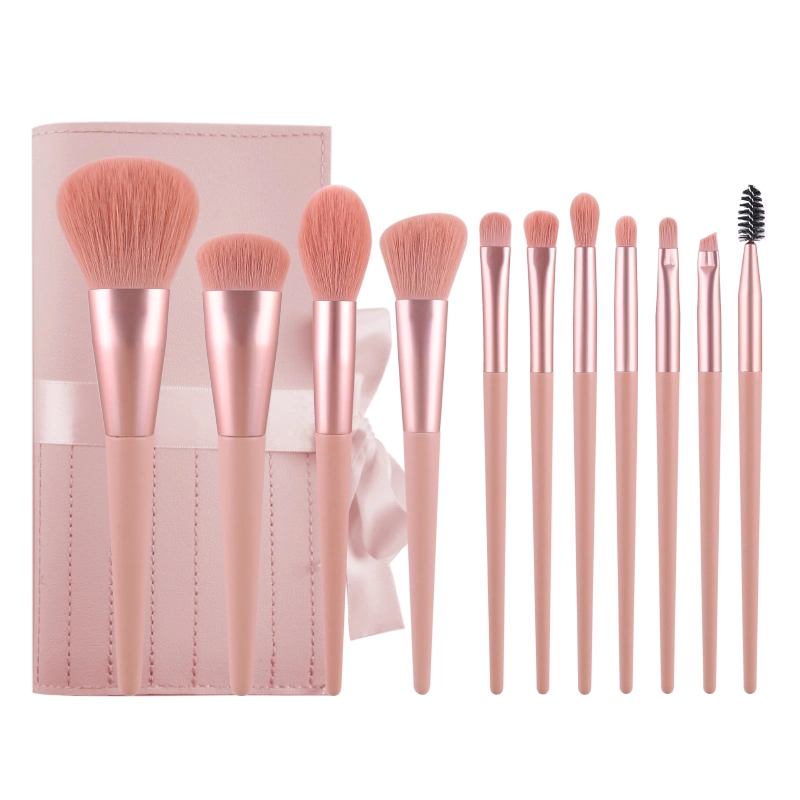 Juego de brocha de maquillaje rosa 11pcs de mango de madera OEM personalizado