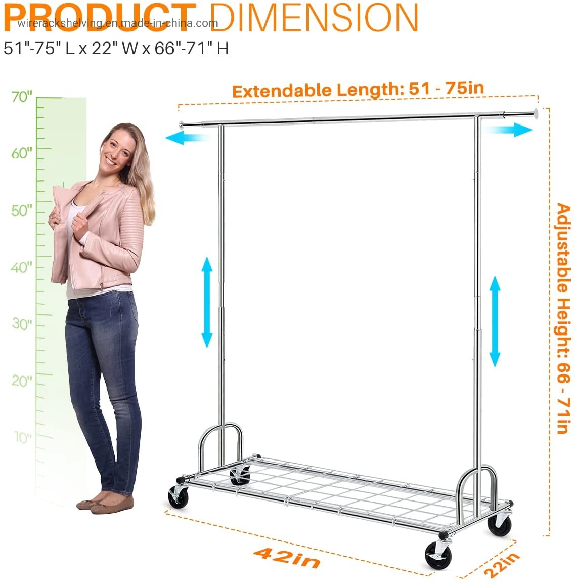 Clothing Garment Rack with Shelves Capacity 450 Lbs Clothing Racks on Wheels Rolling Clothes Rack