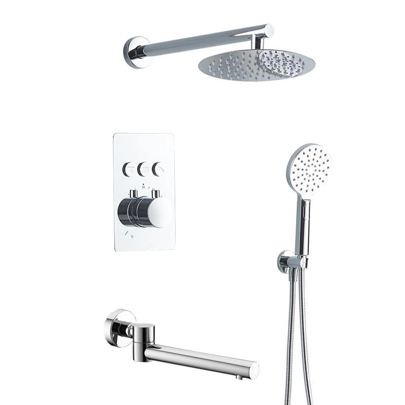 Rainfall Shower System Set in Wall Mounted Shower Kit Brass Thermostatic Concealed Shower Faucet Mixer with Rough-in Valve Body