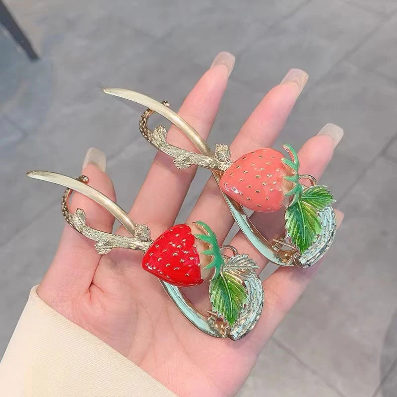 Fruit Strawberry Twister Clip Back Head Hair Clip Alloy Hairpin