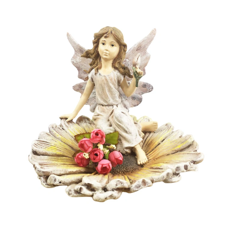 Outdoor Fairy Angel Welcome Garden Statue Bird Feeder Vintage Resin Plant Pot