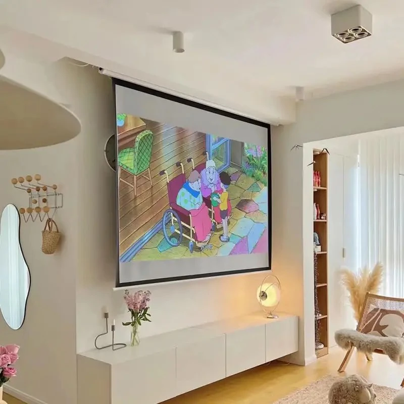 Pull Down Motorized Projection Screen, Electric Screen with Remote Control