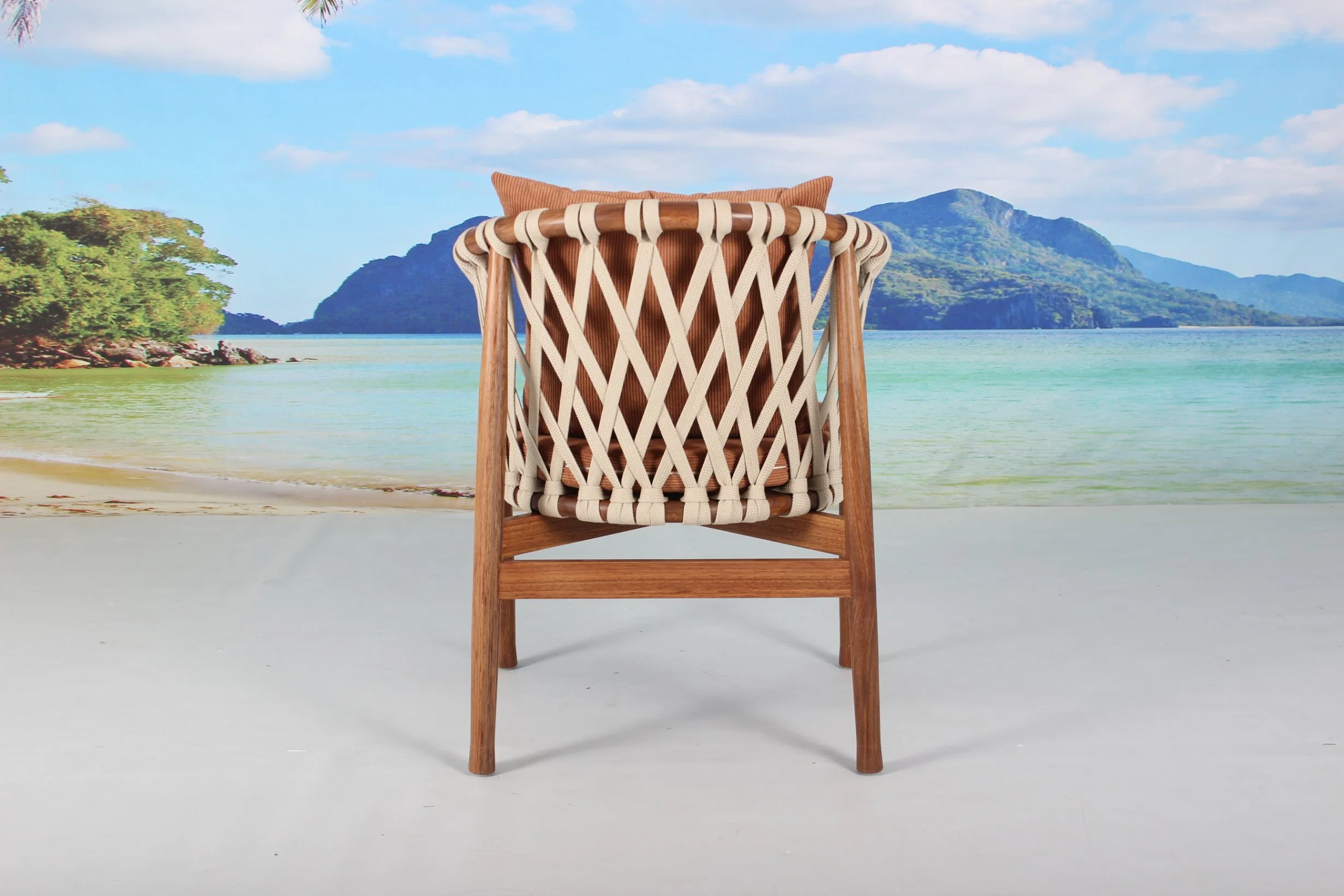 Madera de teca moderno jardín cuerda mesa y sillas de comedor Muebles