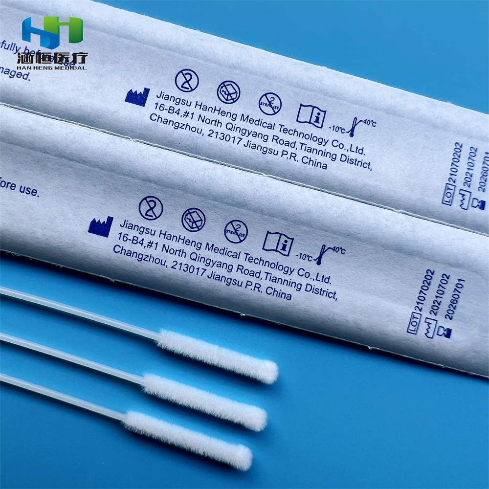 China Medical Consumables Specimen Collection Double Manufacturer Sterile Flocked Virus Gauze Nasopharyngeal Nasal Swab