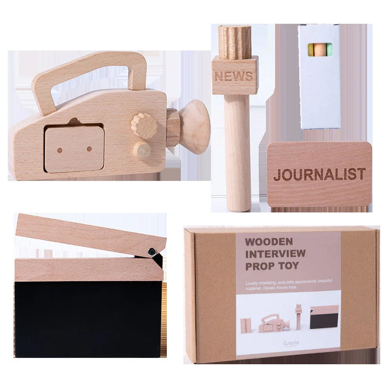 Handmade Wooden Simulation Children's Educational Toys Role-Playing Reporters Playing Camera Toy