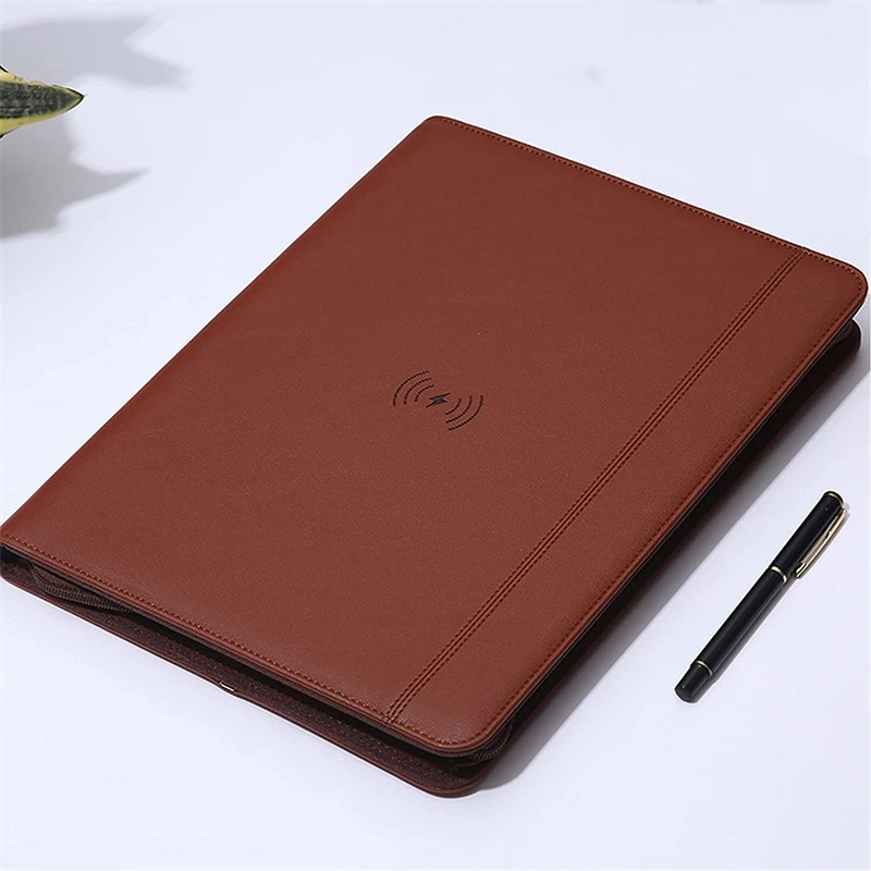 A4 PU Leather Portfolio Folder Multifunctional Wireless Charging Padfolio Organizer