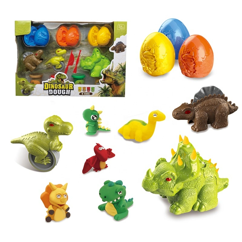 Ensemble d'outils en pâte pour enfants, pack de fête, formes de dinosaures, accessoires de jeu pour la pâte à modeler à séchage à l'air, ensemble de jeu éducatif avec des œufs de dinosaures et des moules à pâte.