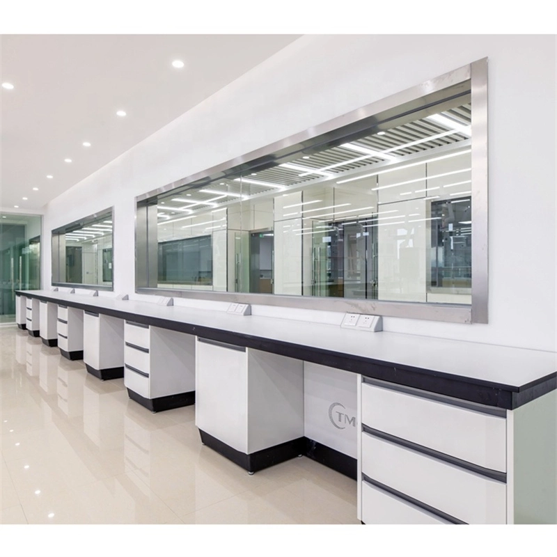La norma de acero resistente a productos químicos de laboratorio de mobiliario de laboratorio montado en un banco con los armarios de arriba