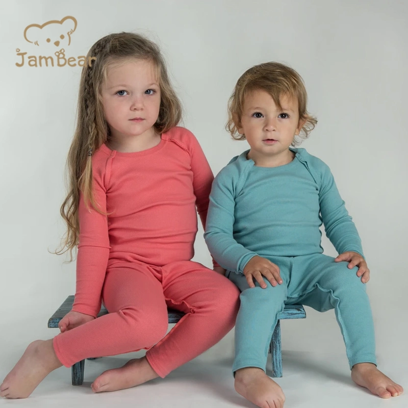 Jambear Organic Kids Baby Pajama Kids Ribbed Baby Pyjamas Eco-Friendly Organic Cotton Childrens Loungewear Toddler Sleepwear