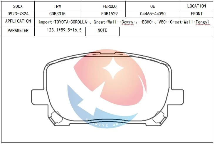 Oudewo Auto Car No Noise Long Life Front D923 04465-02070 for Toyota Genuine Quality Ceramic Brake Pads