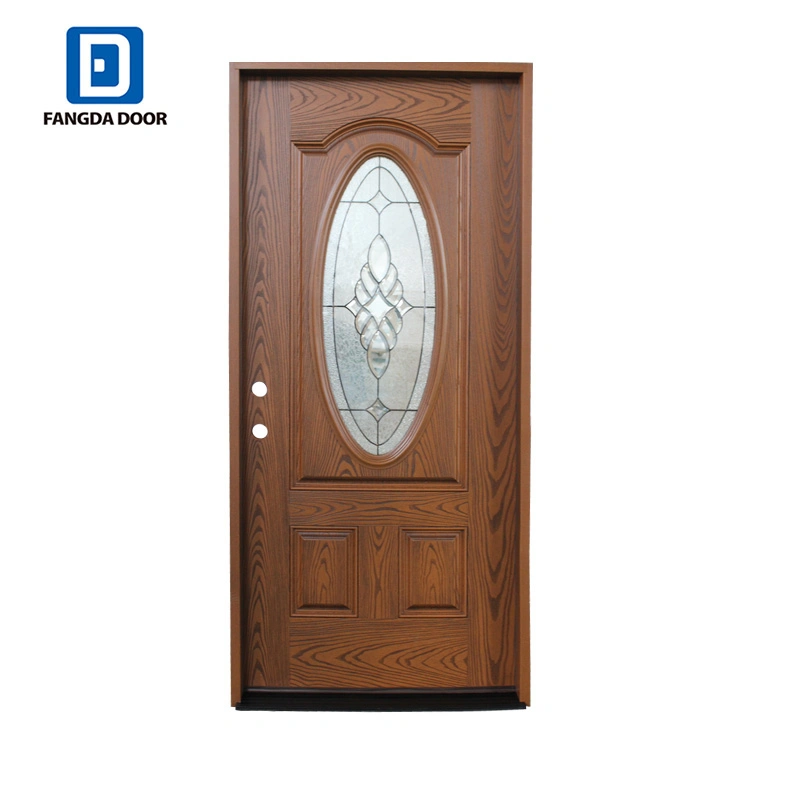 Oak Single Entry Door, Flat Lite 3 Panel Fiberglass Door