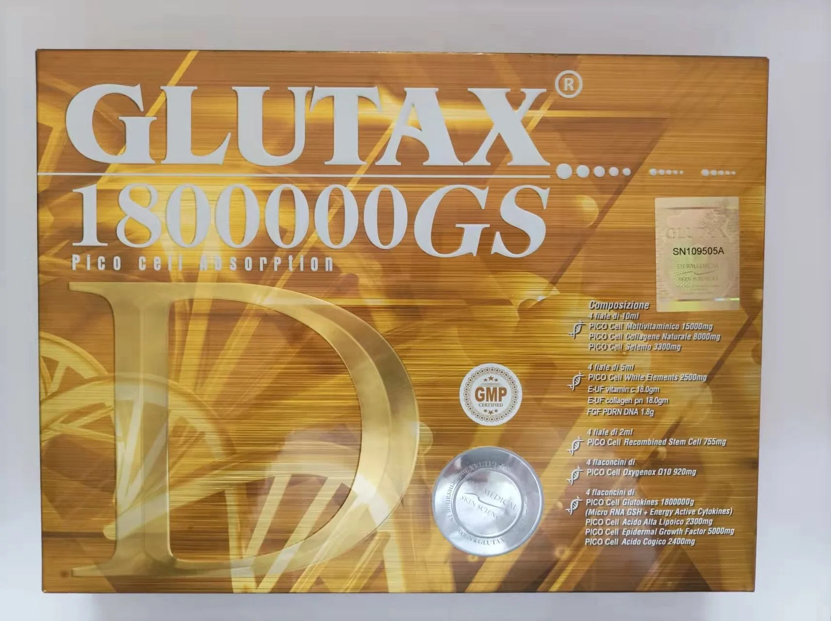 Venta caliente de la marca Italia Glutax 2000GS 70000GM blanquear la piel de inyección de glutatión