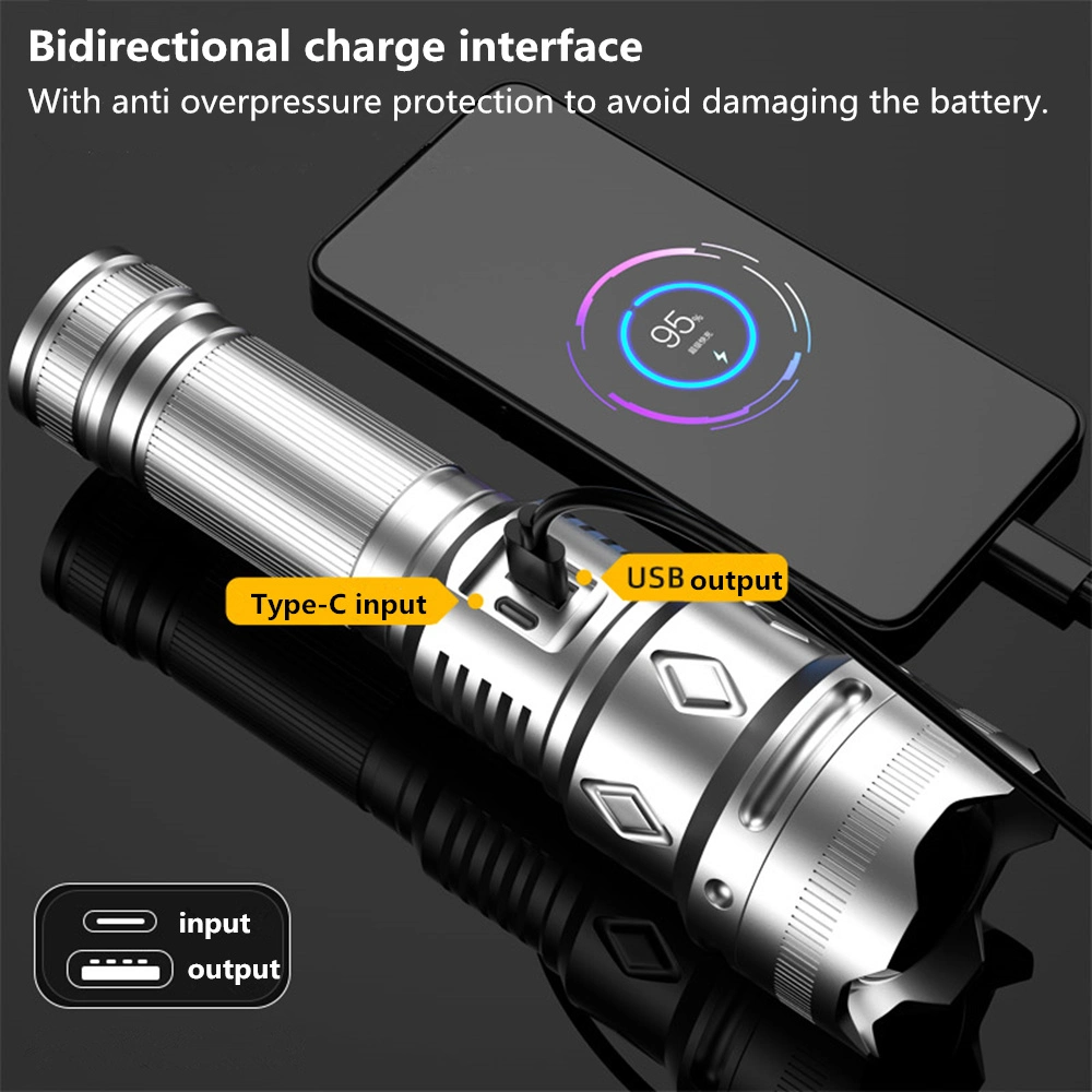 High Power 35W White laser Light Focusing Long Range Telescopic Type-C Rechargeable USB Output LED Torch Light Flashlights