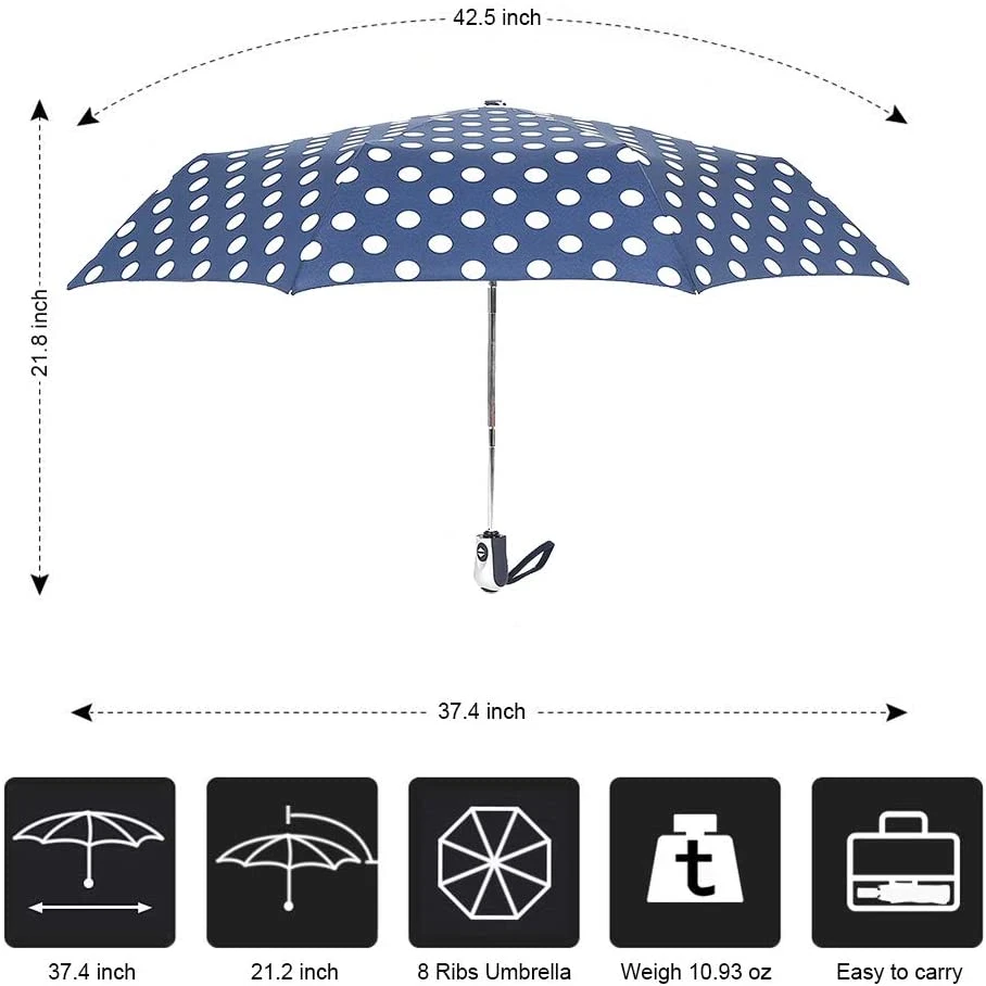 Tríptico sobre Lunares lindo paraguas de viaje compacto de peso ligero y portátil sombrillas para la Mujer